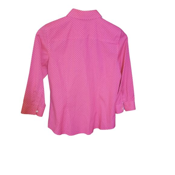 Talbots Womens Pink Geometric Print Pointed Collar Hidden Button Top Size 4P - Picture 2 of 6